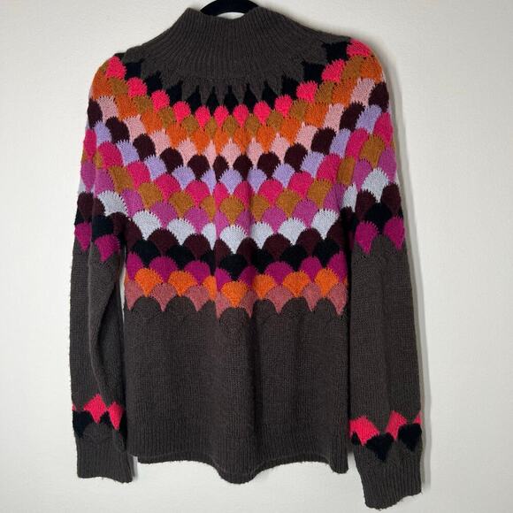 Derhy Funnel Neck Sweater Wool Mohair Mix Brown Size Large - Picture 4 of 6